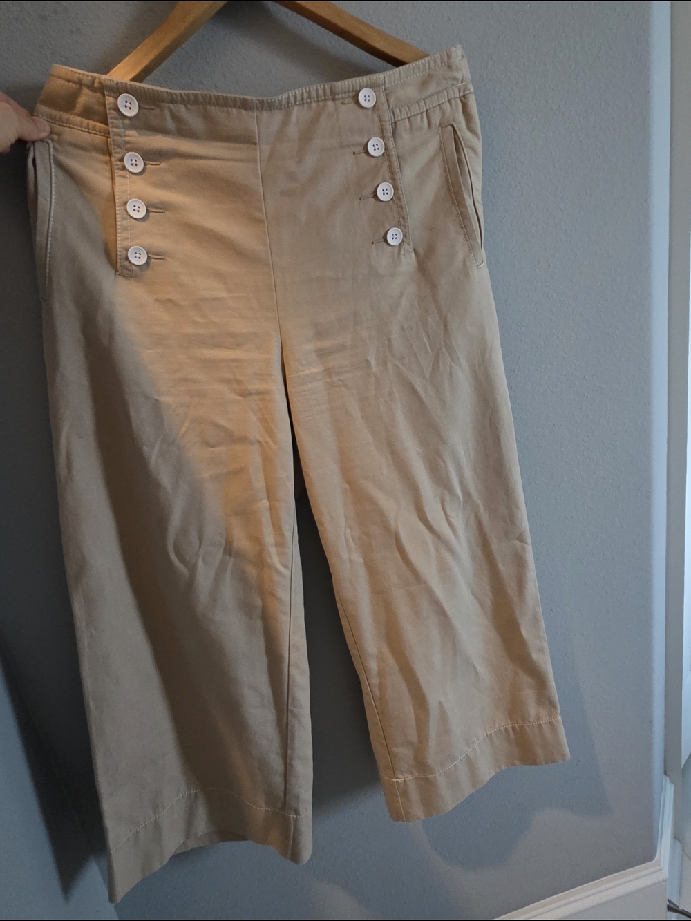 Talbots Beige Button-Detail Wide-Leg Cropped Pants